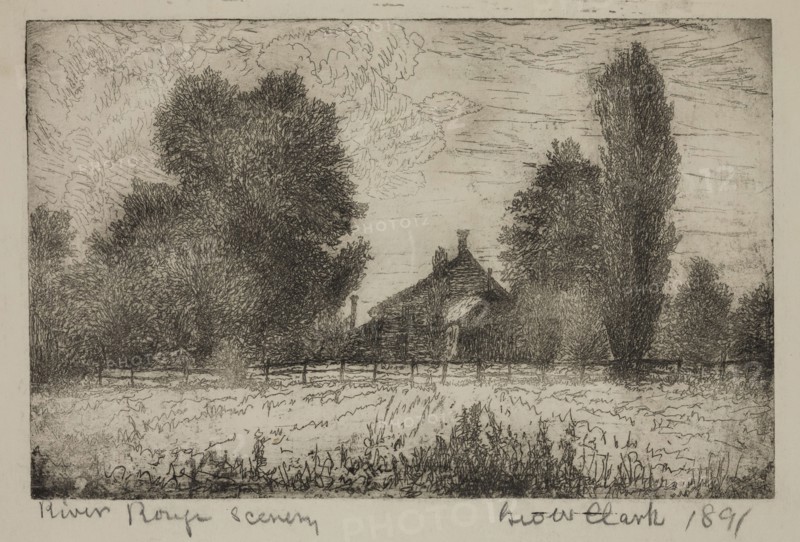 George W. Clark, American, River Rouge Scenery, 1891, etching printed in black ink on wove paper, Plate: 4 1/2 × 6 7/8 inches (11.4 × 17.5 cm)