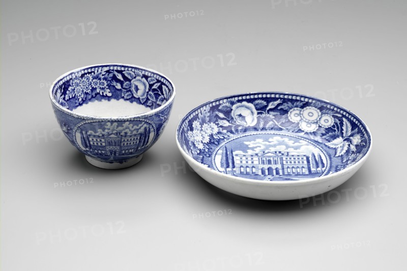 State House, Hartford Cup and Saucer, between 1820 and 1832, white earthenware with blue transfer-printed decoration, Overall: 2 1/4 × 3 5/8 inches (5.7 × 9.2 cm)