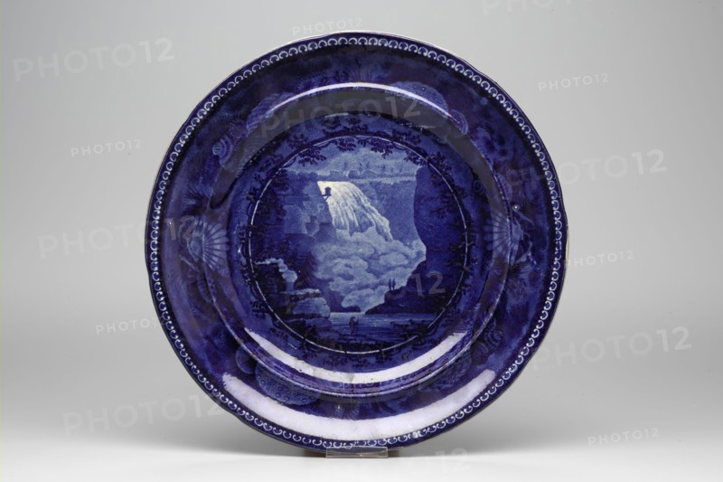 Falls of Mount Morency, Quebec Plate, between 1820 and 1840, white earthenware with blue transfer-printed decoration, Overall: 1 × 9 1/4 inches (2.5 × 23.5 cm)