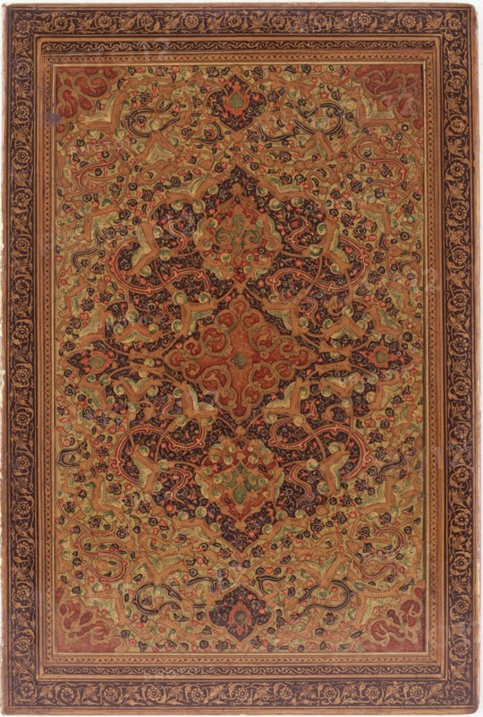 possibly Unknown (Russian), Half of a Book Cover, 19th century, Carton (cardboard), colors, gold, lacquer, Overall: 8 3/8 × 5 5/8 inches (21.3 × 14.3 cm)