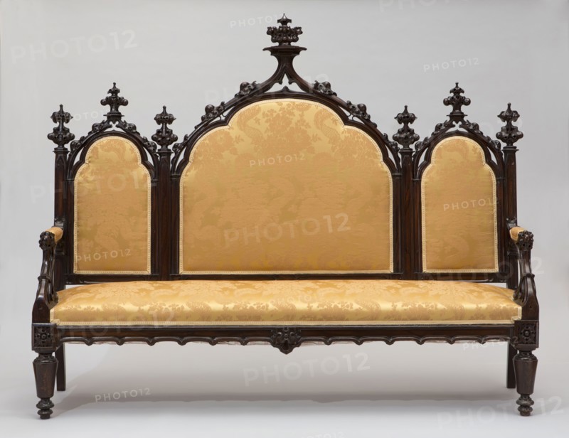 Unknown (American), Gothic Revival Sofa, ca. 1852, walnut, painted with rosewood graining, Overall: 62 1/8 × 78 3/4 × 22 3/4 inches (157.8 × 200 × 57.8 cm)