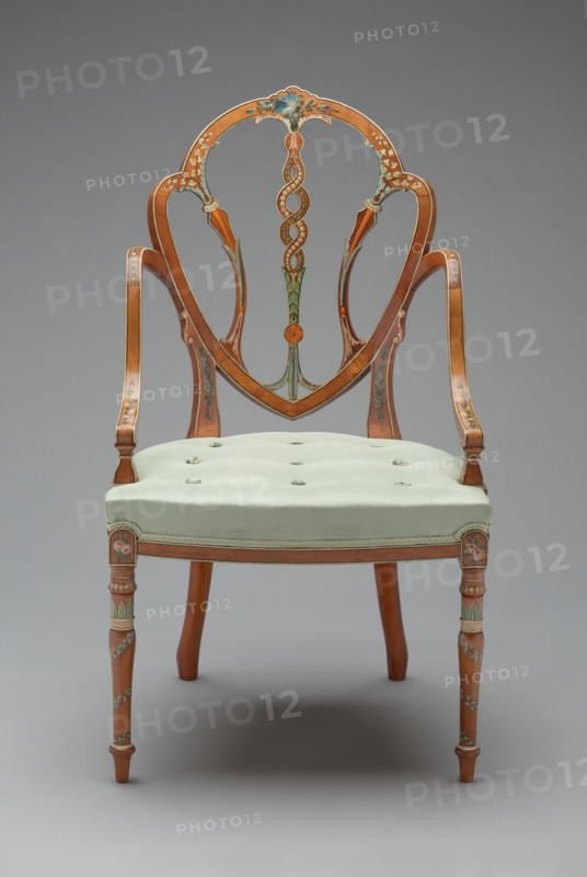 attributed to George Seddon, English, 1727-1801, Arm Chair, ca. 1790, Painted satinwood, Overall: 37 7/8 × 21 3/4 × 19 3/8 inches (96.2 × 55.2 × 49.2 cm)