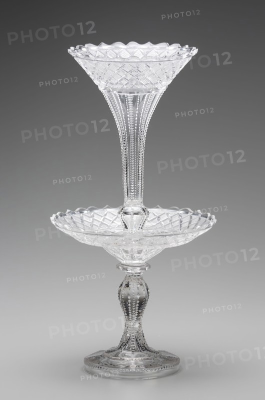 Epergne, between ca. 1870 and ca. 1875, free blown, cut lead glass, Overall: 17 1/4 × 8 7/8 inches (43.8 × 22.5 cm)