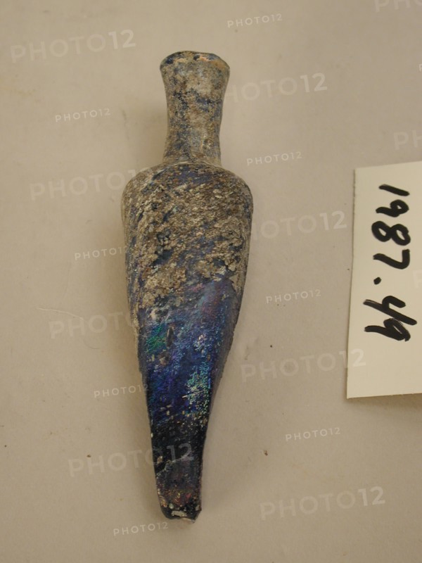 Islamic, Syrian, Flask, 9th/12th Century, Free-blown and tooled glass, H. 3 9/16 x W. (at shoulder) 1 in.