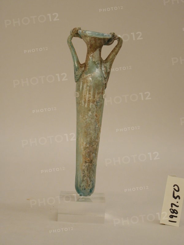 Roman, Flask, 4th Century AD, Mold-blown and free blown glass, 7 1/8 x 2 1/4 x 1 1/4 in. (18.1 x 5.7 x 3.2 cm)