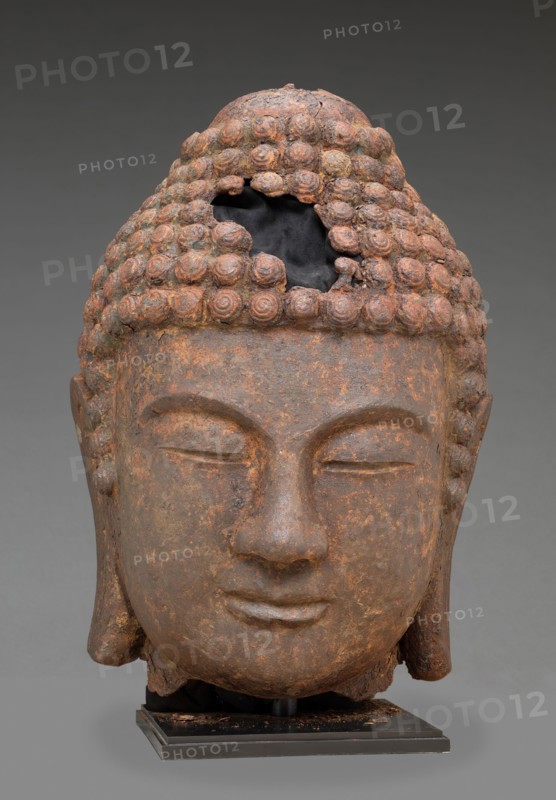 Unknown (Korean), Head of Buddha, 9th century, Cast iron, Overall: 22 1/2 × 16 1/2 × 15 1/2 inches, 90 pounds (57.2 × 41.9 × 39.4 cm, 40.8 kg)