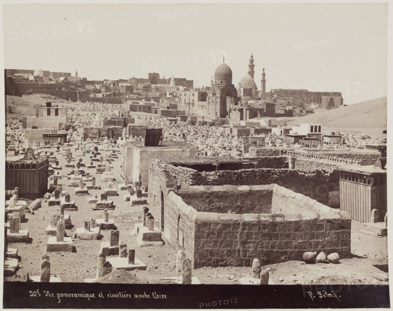 J. Pascal Sébah, Turkish, active ca. 1823-1886, Panoramic View of the Arab Cemetery, Cairo, 19th century, albumen print, Image: 8 1/8 × 10 5/16 inches (20.6 × 26.2 cm)