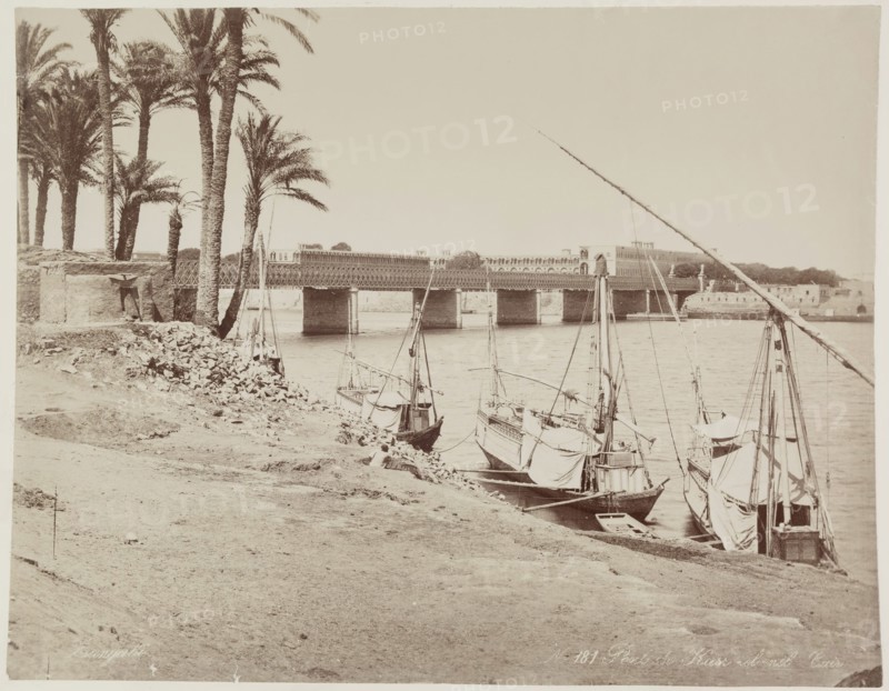 Zangaki, Greek, active 1860-1889, Kasr-en-Nil Bridge Looking East over the Nile, 19th century, albumen print, Image: 8 5/8 × 11 1/4 inches (21.9 × 28.6 cm)
