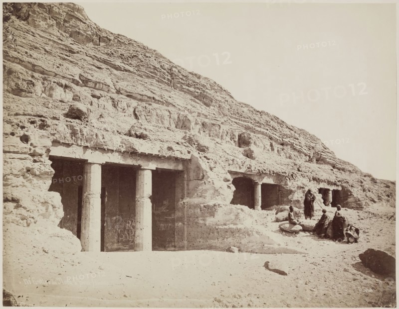 J. Pascal Sébah, Turkish, active ca. 1823-1886, Northern Tombs at Beni Hasan, 19th century, albumen print, Image: 8 × 10 3/8 inches (20.3 × 26.4 cm)