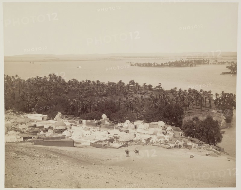 Anonymous Artist, Asyut at the Time of the Annual Inundation of the Nile, 19th century, albumen print, Image: 8 1/4 × 10 3/8 inches (21 × 26.4 cm)