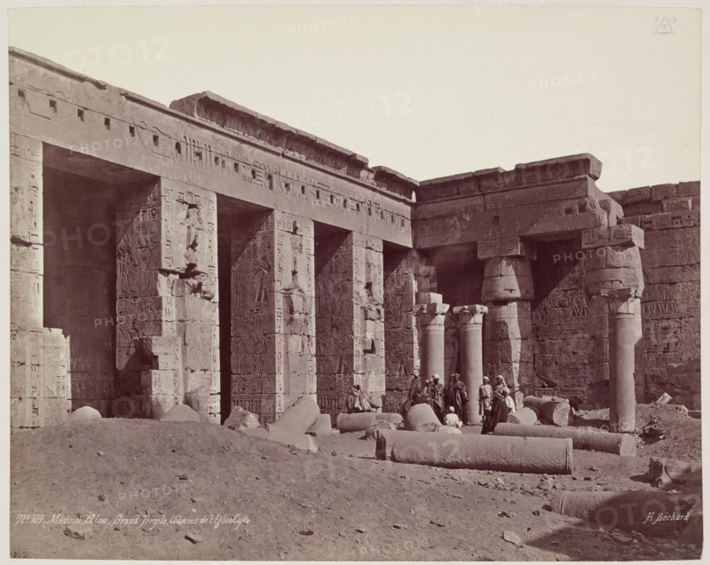 Henri Béchard, French, 1869-1889, Madinet Habu, Second Court of the Mortuary Temple of Ramesses III. Luxor, West, late 19th century, albumen print, Image: 8 1/2 × 10 3/4 inches (21.6 × 27.3 cm)