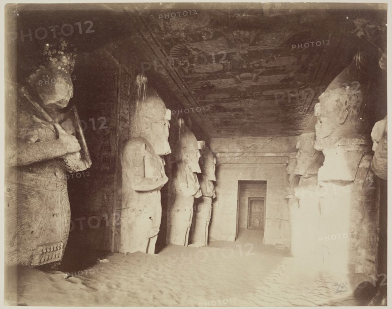 Anonymous Artist, Great Hall of the Interior of the Great Temple of Ramesses II at Abu Simbel, ca. 1869, albumen print, Image: 8 1/8 × 10 1/4 inches (20.6 × 26 cm)