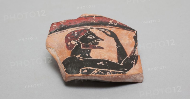 Greek, Vessel Fragment, between 550 and 500 BCE, Black-figure, painted, Overall: 2 × 2 × 2 3/8 inches (5.1 × 5.1 × 6 cm)