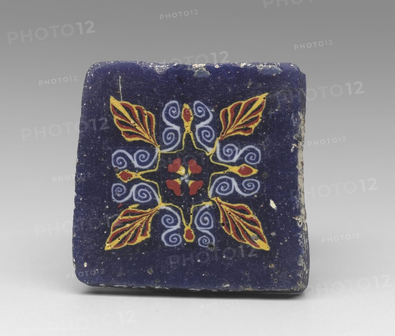 Roman, Lotus and Palmette Plaque, between 1st century BCE and 1st century CE, Mosaic technique, molded glass, Overall: 1 5/16 × 1 5/16 × 3/16 inches (3.3 × 3.3 × 0.5 cm)