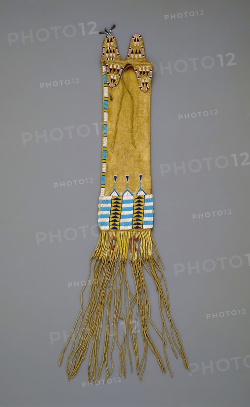 Cheyenne, Native American, Tobacco Bag, c. 1860, deerskin, beads, and quills, Overall: 29 × 4 7/8 × 1/4 inches (73.7 × 12.4 × 0.6 cm)