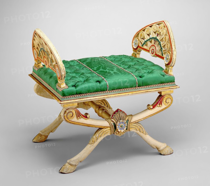 attributed to Alexander Roux, American, 1813-1886, Stool, ca. 1865, painted beechwood, Overall: 24 1/2 × 30 × 18 1/2 inches (62.2 × 76.2 × 47 cm)