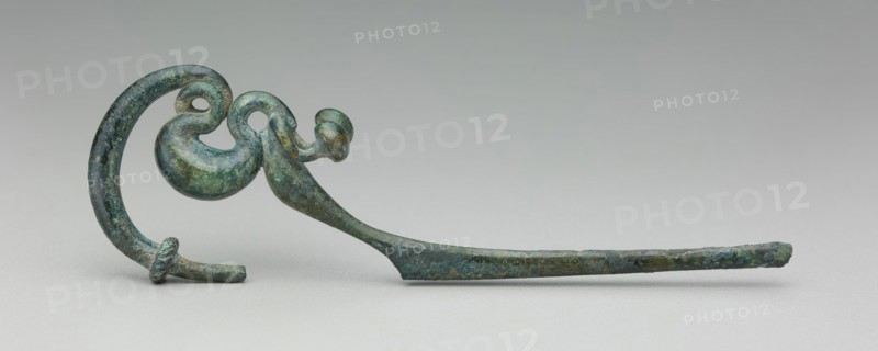Italic, Pin, between 7th and early 6th century BCE, bronze, Overall: 4 × 7/16 × 1 9/16 inches (10.2 × 1.1 × 4 cm)
