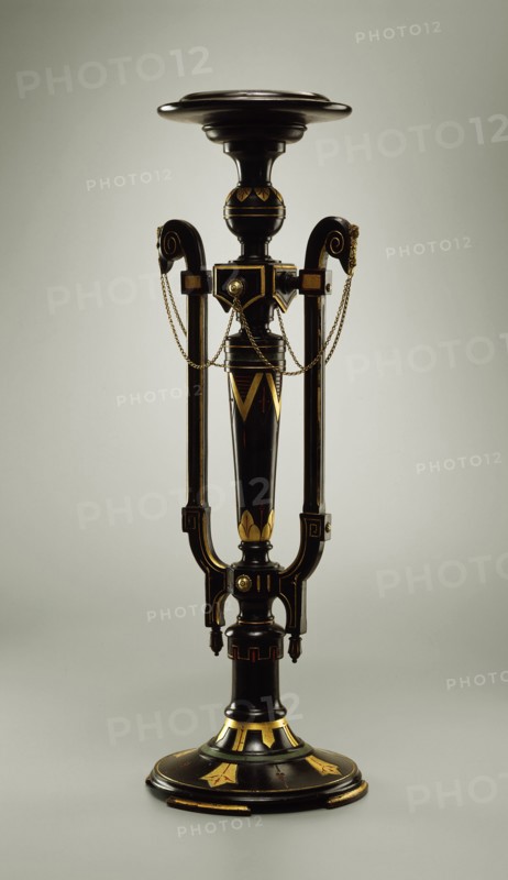 Egyptian Pedestal, ca. 1870, ebonized walnut, polychrome, gilt and brass, Overall: 39 1/2 × 13 inches (100.3 × 33 cm)