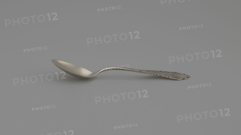 Souvenir spoon, Frank M. Whiting Co. North Attleboro; goldsmith's firm; fl. 1878–1940. Souvenir spoon with ovoid scoop, handle with irregular edge with image of Niagara Falls and inscription NIAGARA, ca. 1900. Materials/attributes: cutlery; length 10.6 cm; width 2 cm; weight 10 g. Maker associated name: Paderewski, Ignacy Jan 1860–1941 noted. United States of America; North Attleboro., A single metal spoon rests on a flat surface against a plain background; the spoon has a shallow, slightly curved bowl and an ornate handle with decorative edges and raised patterns, showing a metallic sheen and small surface marks; the colors visible are various shades of gray and silver.