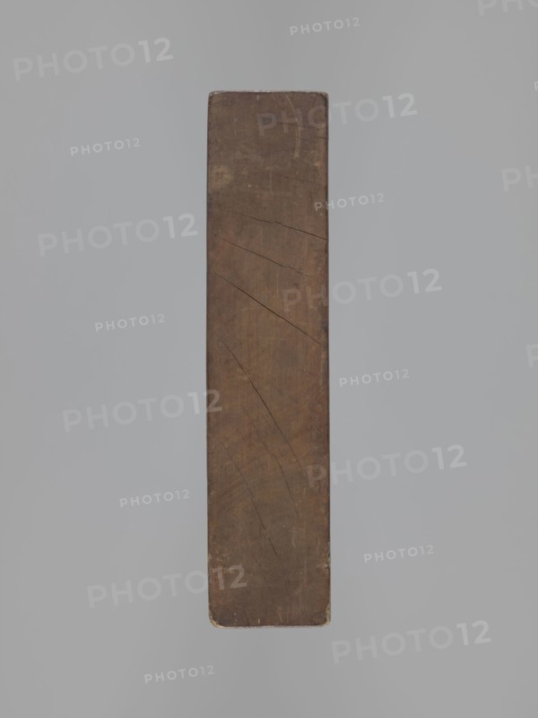 Double-sided gingerbread mould. Rectangular wooden form; obverse: image of a lion with an abundant mane, standing on a base decorated with plant-twig ornament, holding a ball engraved with the date 1829 and a symbol of an anchor intertwined with the letter S; floral and plant decoration at the bottom. Reverse: figure of a cavalier on horseback in early-19th-century riding attire jacket, breeches, top hat, holding a riding crop; at the horse's front legs a round shield engraved 1831 and the same anchor-and-S symbol mark of the woodcarver or owner; floral and plant ornament at the bottom. Materials/function: gingerbread mould; motifs: figurative scenes, lions, horse, historical costumes, plant motifs. Date marks: 1829 and 1831. Region: Province of Silesia 1742–1918. Dimensions: height 25.8 cm, width 19.4 cm, depth 4.3 cm. Creator: unknown., A vertical rectangular wooden plank with rounded corners occupies the center of the image against a smooth gray background; the plank is brown with v...