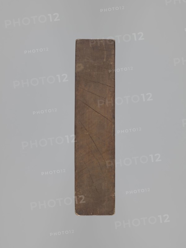 Double-sided gingerbread mould. Rectangular wooden form with carved images on each side: one side shows a lion with an abundant mane standing on a base decorated with plant-twig ornament, holding a ball engraved with the date 1829 and a mark of an anchor intertwined with the letter S; floral and plant decoration at the bottom. Reverse shows a cavalier on horseback in early 19th-century riding attire jacket, breeches, top hat, holding a riding crop; a round shield at the horse's front legs is engraved 1831 and bears the same anchor-and-S mark woodcarver's or owner's mark; floral and plant ornament at the bottom. Materials/genre: applied art; gingerbread mould. Iconography: rider on a horse, lion, animal and plant motifs; figurative scenes; historical costumes. Date inscriptions: 1829 and 1831. Region: Silesia Province of Silesia, Prussia, 1742–1918. Dimensions: height 25.8 cm, width 19.4 cm, depth 4.3 cm., A vertical rectangular wooden plank with worn edges and visible scratches and cra...