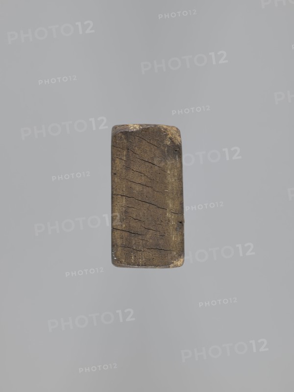 Double-sided gingerbread mold. Obverse: female figure in Silesian folk costume—bonnet, large bow tied under the neck, long dress with short puffed sleeves decorated at the hem with floral and plant ornament; figure holds a basket with flowers in her left hand. Reverse: baby in decorative swaddling clothes. Material: woodcarving; function: gingerbread mold; style: folk-style decorations, floral motifs; applied/decorative art. Single rectangular mold. Date: 18th–19th century. Place: Province of Silesia 1742–1918., A vertical rectangular piece of aged wood with rounded corners floats against a uniform light gray background; the wood shows a weathered brown surface with darker brown cracks and fine lines, a few lighter tan spots near the edges, and subtle worn darker patches at the top and bottom.