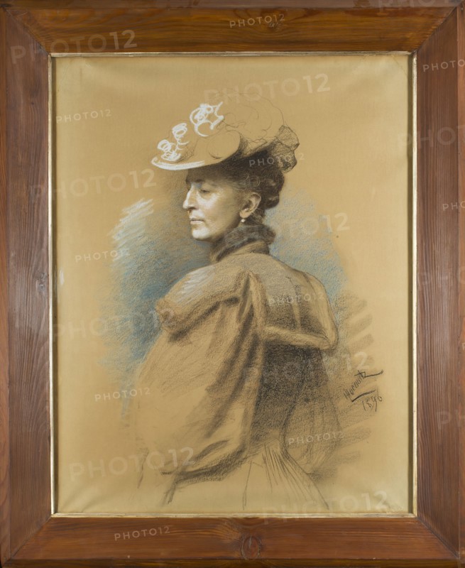 Portrait of Maria née Londone Landau. The portrait depicts the artist's sister-in-law, Maria née Londone Landau. Maria's sister, Róza London, was the wife of Leopold Horowitz. The sisters were daughters of Szymon Londnon and Zofia née Lesser, sister of the painter, critic, and collector Aleksander Lesser. Maria married the Warsaw notary Szymon Landau office active 1880–1933; he authored an early draft of the Notarial Act 1917 and helped found the Peer Delegation that became the nucleus of notarial self-government in reborn Poland. Maria and Szymon had six children; their daughter Jadwiga 1852–1936 married industrialist and collector Leopold Wellisz. The pendant to this portrait is an image of Szymon Landau, created by Horowitz on cardboard in crayon, charcoal, and pastel in 1905. Leopold Horowitz 1838–1917 was primarily a portrait painter who usually worked in oil; here he used pastel, perhaps to create an intimate yet elegant family portrait. 1896; pastel; height 94 cm, width 73.5 cm ...