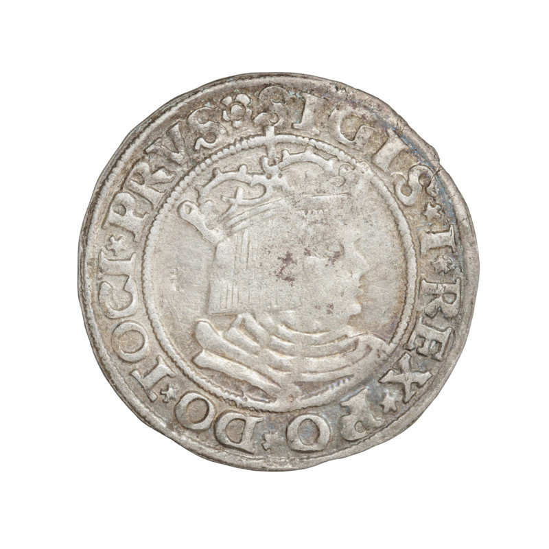 Prussian grosz, Sigismund I the Old (King of Poland; 1506–1548). Obverse: Crowned male bust in profile turned to the right; in the rim between pearly borders the inscription: .SIGIS.I.REX.PO.DO.TOCI.PRVS. Reverse: The Eagle of Royal Prussia; in the rim between the pearl borders the inscription: GROS.COMV.TERR.PRVS.1530. 1530, Torun, Poland. Subjects/details: Polish coin; Jagiellonian dynasty; coats of arms; eagle (coat of arms); royal bust; male busts; inscriptions; coin material and function.