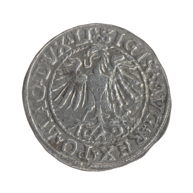 Lithuanian half-grosz, Sigismund II Augustus (King of Poland; 1544–1572). Obverse: Polish Eagle; in the rim between pearly borders the inscription '.SIGIS.AVG.REX.PO.MAG.DVX.LI'. Reverse: Lithuanian Pogon; below the year '1548', in the rim between pearly borders the inscription '.MONETA.MAGNI.DVCAT9.LITVA'. 1548. Grand Duchy of Lithuania, Poland. Coin (half-grosz), diam. 19.4–20.2 mm, weight 1.1 g.