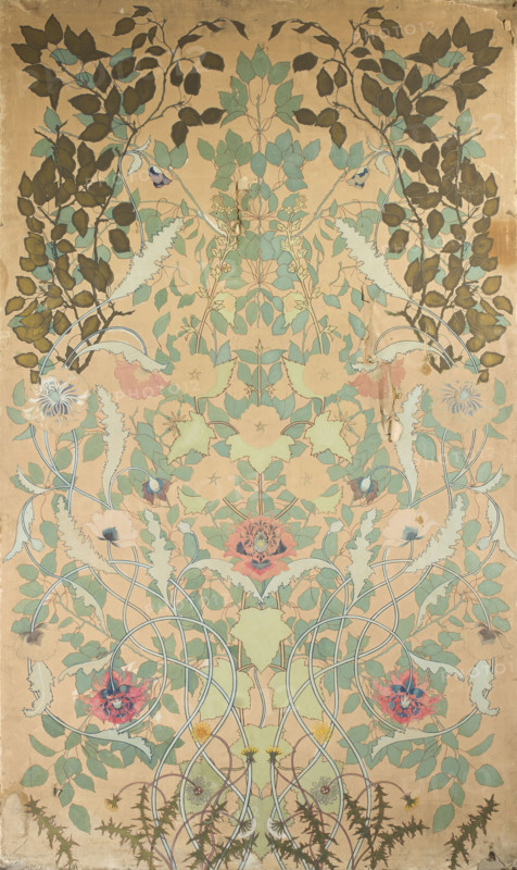 Cardboard with floral decoration; Zofia Rudnicka (fl. post-1900), painter; plants; decoration designs; wild plants; ca. 1900; watercolor and drawing; height 183 cm, width 103 cm.