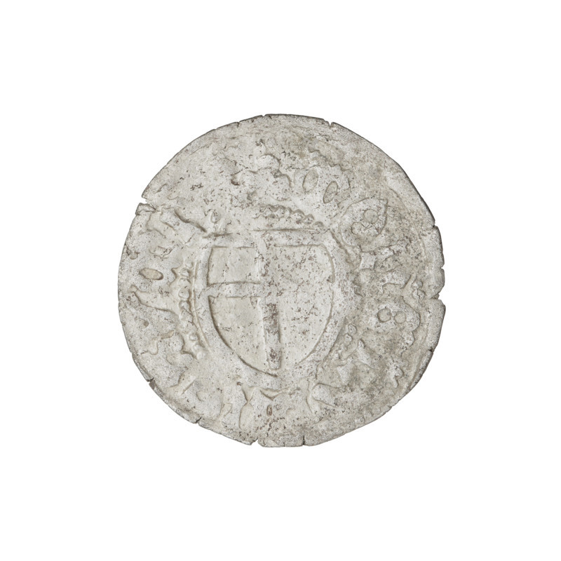 Teutonic szelag, Jan von Tiefen (Grand Master; 1489–1497), Wesner, Hans (fl. 1480–?), publisher (from 1480). Teutonic shield (iconographic), monastic shield of the Grand Master (iconographic), lily-shaped cross (iconographic), Teutonic Knights (order). Obv.: Monastic shield of the Grand Master (eagle facing right) with a cross whose elongated arms, terminating in lilies, reach the outer rim, dividing the rim legend. On the rim, between the pearly borders, the inscription. Rev.: On the rim between the pearl borders there is an inscription, 1489–1497. State of the Teutonic Order (1226–1525), Königsberg. Coin; diameter 20 mm; weight 1.31 g; axis 315°.