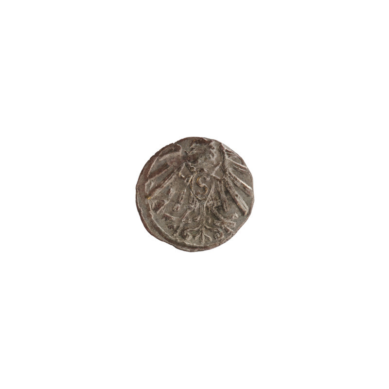 denarius, Straub (Strawb), Heinrich, publisher, Wille, Albrecht (fl. 1520-?), publisher, Decius, Jost Ludwik (fl. 1528-1535), R3 (rarity), eagles, Hohenzollern (coat of arms), rosettes, Albrecht Hohenzollern (Prince of Prussia; 1490-1568), Obv. In the beaded border the letter A, below which the heraldic shield of the Hohenzollerns. On both sides of the letter and above it one rosette. Rev. In a pearl border a Prussian eagle. On its chest a crowned shield with the letter S. 1529–1531, Königsberg, Ducal Prussia (1525–1701). Coin: diameter 12.5 mm, weight 0.38 g, axis 225°.
