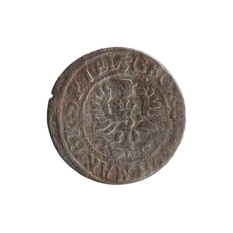 szelag; maker: Ernest Pfahler; Department of Coins of Lands Associated with Poland — (remove if considered collection?) [But instruction: remove collection names]. Revised: WQXBCFS
I:\nmw crop ready cleaned\ WQXBCFS
I:\nmw crop ready cleaned\szelag; Ernest Pfahler; obverse: Prussian eagle with crowned letter S on its chest; rim inscription beginning with a heart - hallmark G, MAR.BR; rosette devices; reverse: monogram composed of the letters GW; rim inscription beginning with a rosette, divided by the Hohenzollern coat of arms, reading LIDVS.PR - VSSI, 1619 - 1640; Hohenzollern coat of arms; Duchy: Ducal Prussia (1525–1701), Königsberg; coin, diameter 16.5 mm, weight 0.62 g, axis 0°
