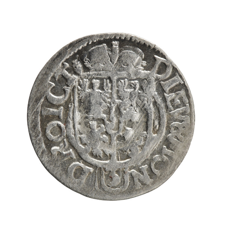 one and a half, Pfahler, Ernest, George William Hohenzollern (Elector of Brandenburg; Duke of Prussia; 1620-1640), cross (iconographic), orb of rule (iconographic), coats of arms. Obv. Royal orb with a cross with arms terminating in finials. In the lower part of the orb the value numerals Z4. On the sides of the cross the date numerals Z-4. In the rim between the borders an inscription divided by a cross, GE:WI:MAR:BR:S:, L:P:D: Rw. Under the ducal mitre a five-field coat of arms, below in the shield a value numeral 3. In the rim between the borders an inscription separated by the mitre and the value numeral and ending with the hallmark DIEV & ON - DROICT, 1624. Ducal Prussia (1525-1701), Königsberg, coin: diameter 20.2 mm, weight 1.03 g, axis 330 degrees.