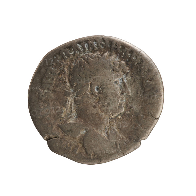 denarius, Hadrian (76–138; Roman emperor 117–138), busts, treasures (numism), bust of the emperor, Roma (mythology), Roma sitting on armor, Hadrian — iconography, Victoria (attribute). Obverse: IMP CAESAR TRAIAN HADRIANVS AVG — Emperor's head with a laurel wreath and drapery on the left shoulder facing right. Reverse: PM TR P COS III — Roma sitting on armor turned left; in her hands she holds Victoria and in the left a spear. 119–122, Roman Empire (27 BC–476), Rome; coin, weight 2.72 g, axis 180 degrees.