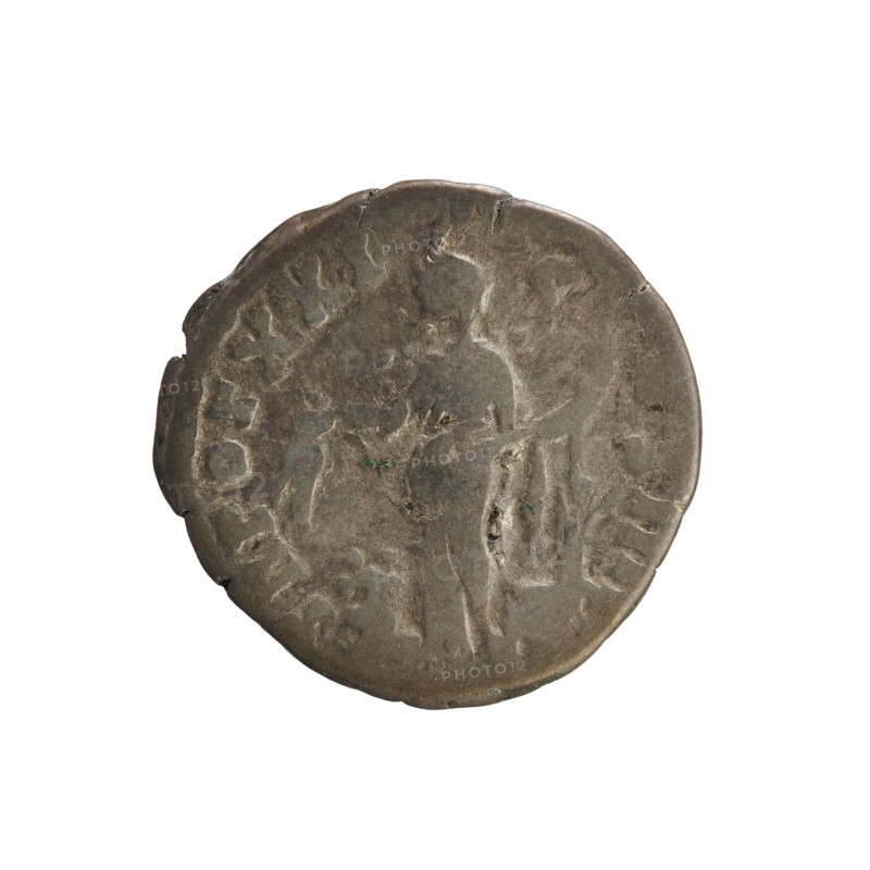 Denarius, Antoninus Pius (86–161 CE; Roman emperor 138–161). Obverse: Emperor's head in a laurel wreath facing right; pearl border; inscription 'ANTONINVS AVG PIVS PP IMP II'. Reverse: Annona standing facing left, right hand holding ears of corn above a modius, left hand holding a rudder resting on a ship's prow; beaded border; inscription 'TR POT XXI COS IIII'. Silver coin, weight 2.90 g, axis 180°. Date: 157–158 CE. Roman Empire (27 BCE–476 CE).