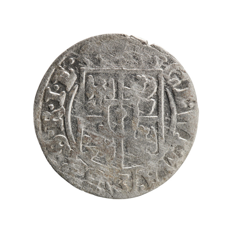 one and a half; George William Hohenzollern (Elector of Brandenburg; Duke of Prussia; 1620–1640); Obverse: Under the ducal mitre, a five-field heraldic shield, below in the shield the value numeral 3. On the rim between the borders an inscription divided by the mitre and the value numeral GE.WI.MA. - BR.SRIE. Right: Royal orb with a cross with arms terminating in finials. In the lower part of the orb, value numerals 2 - 4. On the sides of the cross, date numerals 2 - . On the rim between the borders an inscription divided by a cross and a heart, located below the orb: E.NO. - DVC.PRV. 1626. Ducal Prussia (1525–1701), Königsberg. Coin; diameter 19.1 mm; weight 0.98 g; axis 180°