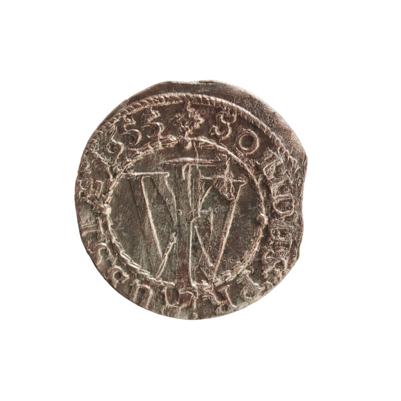 szelag, Melchior, Christoph (fl. 1646–1656); 1655. Obverse: Prussian eagle, on its chest a monogram composed of the letters IC; rim inscription beginning with a ducal mitre FRID.WILH.MA, L. Reverse: monogram composed of the letters FW separating the inner border; rim inscription beginning with a cross, divided by the Hohenzollern coat of arms +SOLIDUS.PR - USSIAE.1655. Subject: eagles, cross (iconographic), Hohenzollern (coat of arms); ruler: Frederick William I Hohenzollern (Great Elector of Brandenburg; Duke of Prussia; 1620–1688). Place/date: Ducal Prussia (1525–1701), Königsberg, 1655. Object: coin (szelag), diameter 15.0 mm, weight 0.41 g, axis 0°.