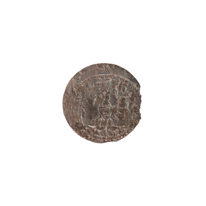 szelag; Andrzej Potocki (1861–1908); treasure; cross (iconographic); eagles; Frederick William (Elector of Brandenburg; 1620–1688); Hohenzollern (coat of arms). Obverse: Prussian eagle with on its chest a monogram composed of the letters IC; on the rim, between pearl borders, an inscription beginning with a ducal mitre FRID, SRIP, L Rw. Monogram composed of the letters FW separating the inner border. Reverse: in the rim an inscription beginning with a cross, divided by the Hohenzollern coat of arms, - USS, 1654. Ducal Prussia (1525–1701), Königsberg. Coin; diameter 15.5 mm; weight 0.40 g; axis 0°.
