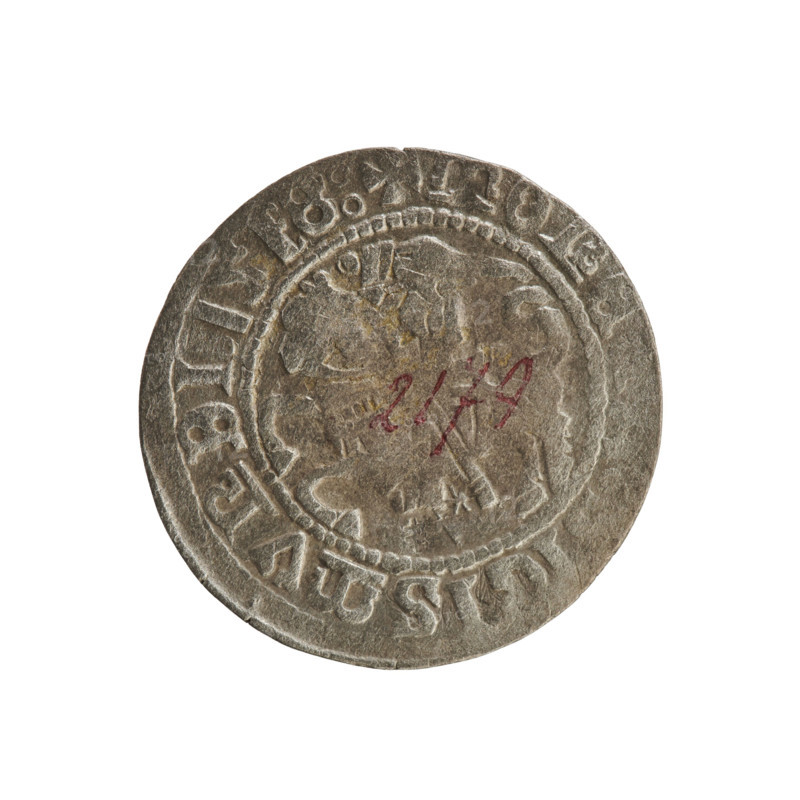 Lithuanian half-grosz, Sigismund I the Old (king of Poland; 1506–1548), R8 (rarity), Polish coin from the Jagiellonian dynasty. Obv.: Chaser (Chaser coat of arms) turned left; in the rim between pearl borders an inscription: + MONE, IGISMVNDI, 1518. Rev.: Polish Eagle with a crown; in the rim between pearl borders an inscription: + MAGNI, D, S: LITVANIE, 1518. Grand Duchy of Lithuania, Vilnius, Poland.