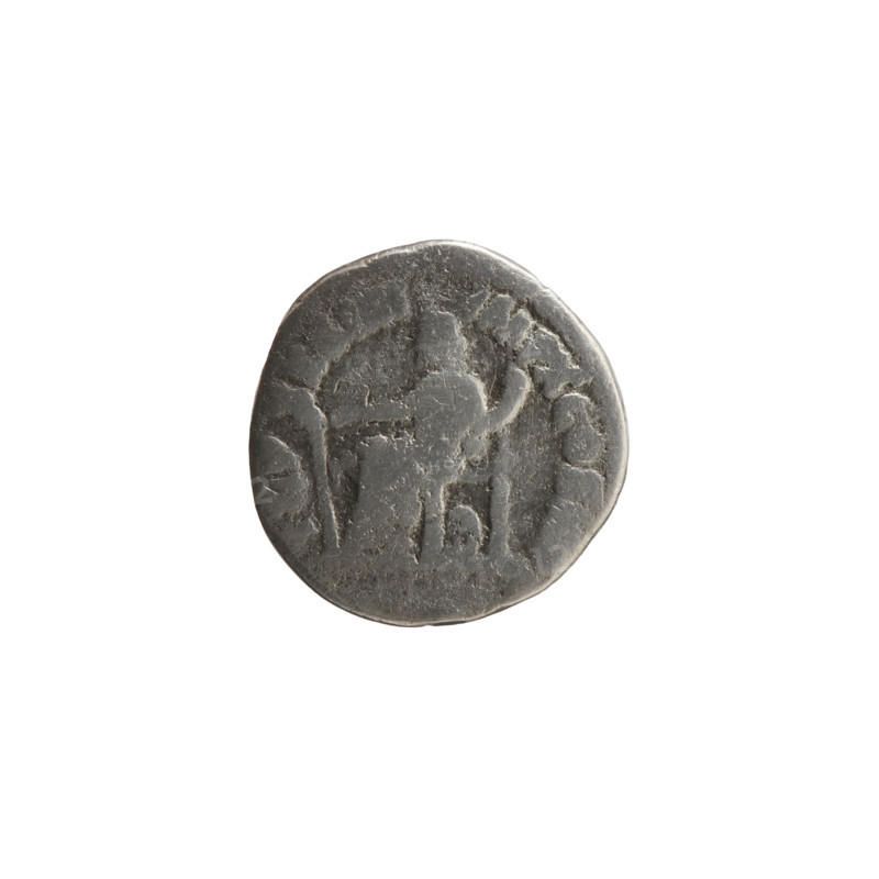 Denarius, Marcus Aurelius (121–180; Roman emperor 161–180), issuer: Marcus Aurelius. Obverse: Head of Marcus Aurelius with laurel wreath facing right, inscription M AVREL AN - TONINVS AVG. Reverse: Fortuna seated left, holding a rudder in her right hand and a cornucopia in her left, a wheel under the seat, inscription TR P XXXIII - IMP X COS III PP. Date: 179. Culture: Roman Empire (27 BC–476). Place: Rome. Object type: coin. Materials/measurements: diameter 17.0–17.5 mm, weight 2.47 g, axis 180 degrees. Iconography: Fortuna, wheels, personifications, cornucopias, rudders; Marcus Aurelius iconography.