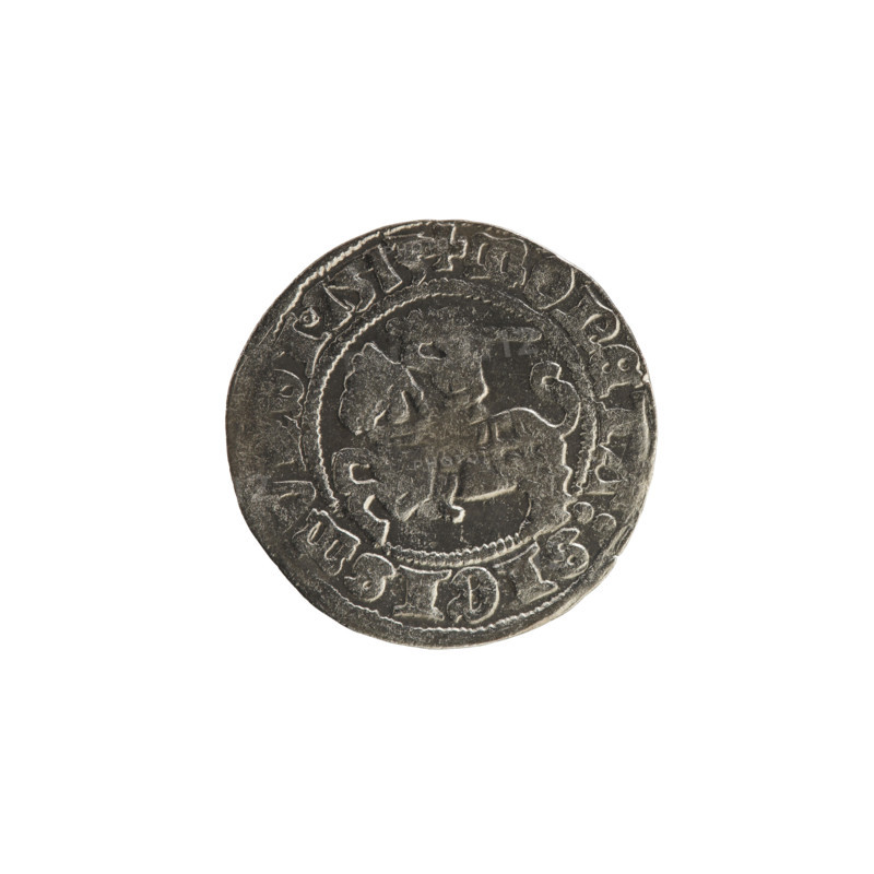Lithuanian half-grosz, Sigismund I the Old (King of Poland; 1506–1548). Coin (1513). Obverse: Pogon (Lithuanian coat of arms) turned left; rim inscription between pearl borders: + COIN: SIGISMV, DI.1513. Reverse: Crowned Polish Eagle; rim inscription between pearl borders: + MAGN, DVCIS:LITV, IE:, 1513. Grand Duchy of Lithuania; Vilnius; Poland.