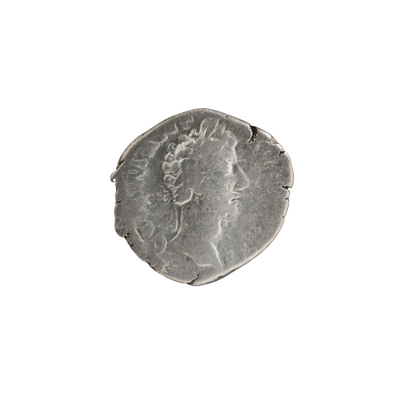 Denarius of Commodus (reigned 177–192). Obverse: Head of Commodus in a laurel wreath facing right; legend COMM ANT - A, IT. Reverse: Fides (Fidelity) standing right, holding ears of corn in her right hand and a tray of fruit in her left; legend PM, IMP] VI COS IIII PP. Date: 183–184. Roman Empire (27 BC–476). Rome. Coin. Diameter 17.5–18.5 mm, weight 2.41 g, axis 0°.