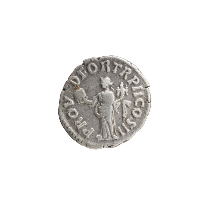 Denarius of Lucius Verus (130–169; Roman emperor 161–169), issuer Lucius Verus. Obverse: head of Lucius Verus uncovered to the right, legend IMP L AVREL VERVS AVG. Reverse: Providentia standing left, holding a globe in her outstretched right hand and a cornucopia in her left, legend PROV–DEOR TR P II COS II. Date: 161–162. Roman Empire (27 BC–476), Rome. Coin; silver. Diameter 16.0–17.5 mm, weight 3.29 g, axis 180°.