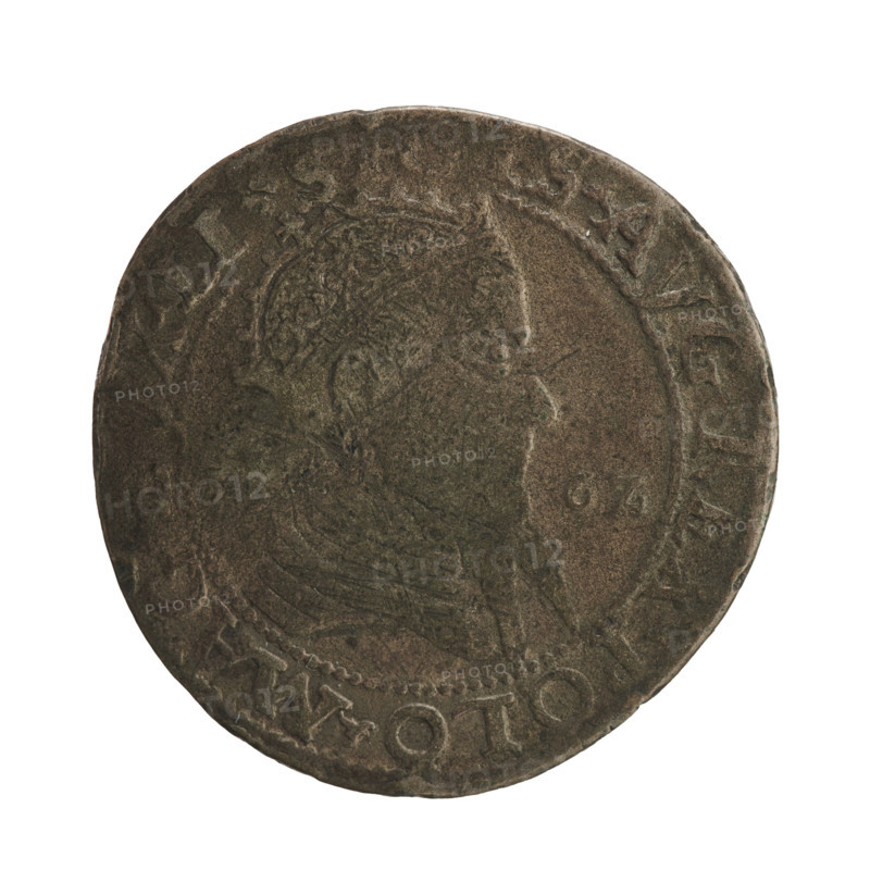 Lithuanian troika, Sigismund II Augustus (King of Poland; 1544–1572), coats of arms, Jagiellons (dynasty), Polish coins, royal bust, Pogon (coat of arms; Lithuania), Sigismund II Augustus (King of Poland; 1520–1572) - iconography, male busts. Obv.: Crowned male bust in armour turned right, dividing the year, - 6Z, and at the top dividing the rim inscription: .SIGIS.AVG.REX.POLO.MAG.DVX.LI. Rev.: Lithuanian Pursuit facing left, below the value number III and the Column coat of arms dividing the inscription in the rim: GROSSVS.TRIPL - MAG.DVCA.LITV. 1562, Vilnius, Grand Duchy of Lithuania, Poland. Coin, diameter ~27.0–27.3 mm, weight 6.62 g.