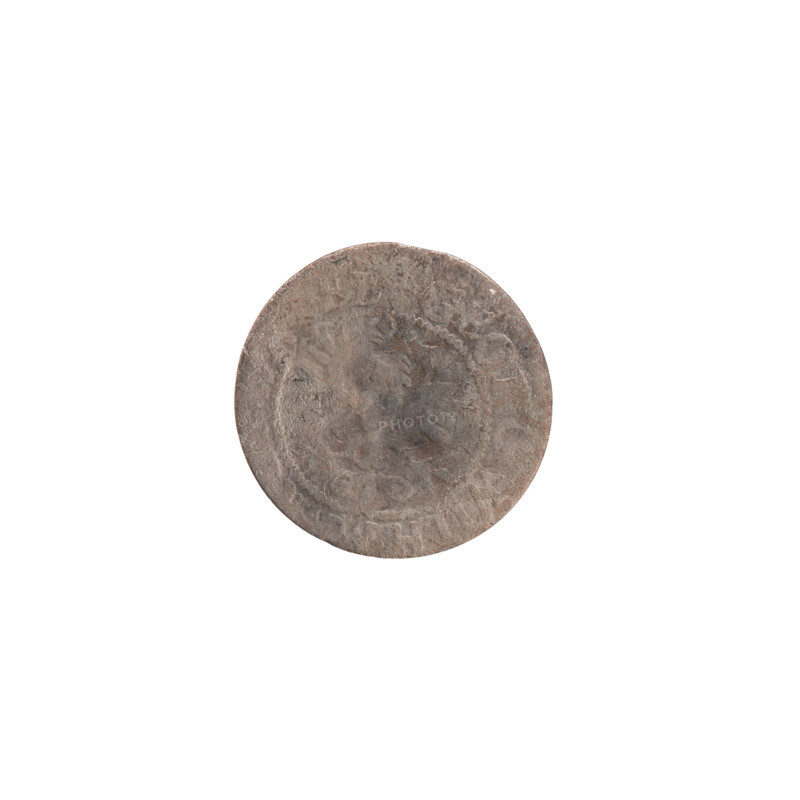 Szelag (coin), Ernest Pfahler; Wislica hoard; Prussian coin dated 1627, Ducal Prussia (1525–1701), Königsberg. Obverse: Prussian eagle, on its chest a crowned letter S; in the rim between borders an inscription beginning with a heart — hallmark GEO .WILH.MAR. I.EL. Reverse: monogram composed of the letters GW; in the rim between borders an inscription beginning with a rosette, divided by the Hohenzollern coat of arms SO, S.PR - VSSIAE.1627. Features: eagles, rosettes, Hohenzollern coat of arms. Coin: diameter 15.7 mm, weight 0.53 g, axis 0°.