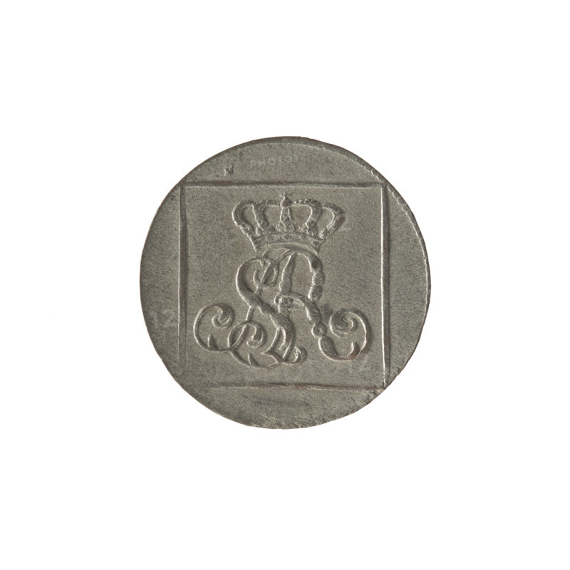 silver crown groschen, Sylm, Frederick William (fl. 1765-1767), Stanislaw August Poniatowski (King of Poland; 1764-1795), Polish coins, Stanislaw August Poniatowski (King of Poland; 1732-1798), monograms, tied monograms, royal monograms, inscriptions, crown coin. Obv.: In a square frame, under the crown, a tied monogram composed of the letters SAR, pearl border. Rev.: In a square frame an inscription in five lines: 320/EX/MARCA/PURA.COL./1766., on the sides of the square: 1.GR./R.PO./MDL/FS, pearl border, 1766. Polish–Lithuanian Commonwealth (1569–1795), Warsaw, Poland. Coin; diameter 20.8–21.0 mm, weight 1.68 g.