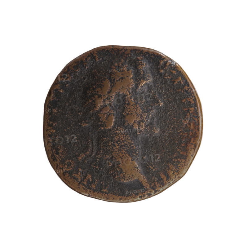 Sestertius, Antoninus Pius (86–161; Roman emperor 138–161) — issuer: Antoninus Pius. Obverse: Head of Antoninus Pius in a laurel wreath facing right, inscription ANTO·AVG·PIVS·PP·TR·P, OS III. Reverse: Fides standing right, holding ears of corn in lowered right hand and a basket of fruit in raised left hand, inscription MPERA·TO, in SC. Date: 143–144. Place: Rome, Roman Empire (27 BC–476). Coin; diameter 30.5 mm; weight 23.85 g; axis 0°.