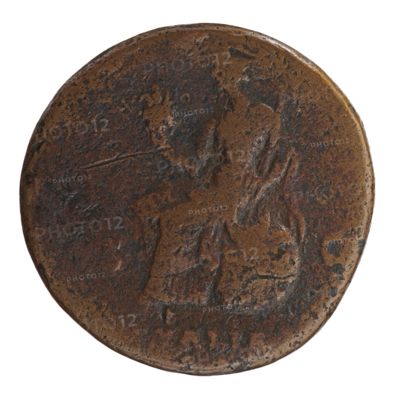 Sestertius of Antoninus Pius (86–161; Roman emperor 138–161), struck 140–144. Obverse: head of Antoninus Pius in a laurel wreath facing right, legend ANTONINVS AVG PI – VS PP TR. Reverse: Italy personified seated on a globe decorated with stars facing left, holding a cornucopia in her right hand and a scepter in her left; legend TALIA in the exergue, control marks S – C in the fields. Roman Empire (27 BC–476), Rome. Coin; diameter 31.5 mm, weight 21.70 g, axis 165°.