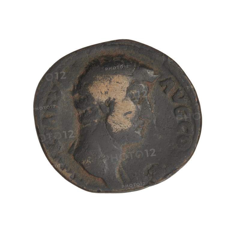 Hadrian (76–138; Roman emperor 117–138). Obverse: head of Hadrian in laurel wreath facing right; rim inscription NVSAVGCO. Reverse: Aequitas (personification) standing left, wearing a long robe, holding scales in her right hand and a long scepter in her left; rim inscription AEQVI, AVG; on both sides of the figure the letters SC. Dated 119–138, Rome, Roman Empire (27 BC–476). Coin, weight 11.30 g.